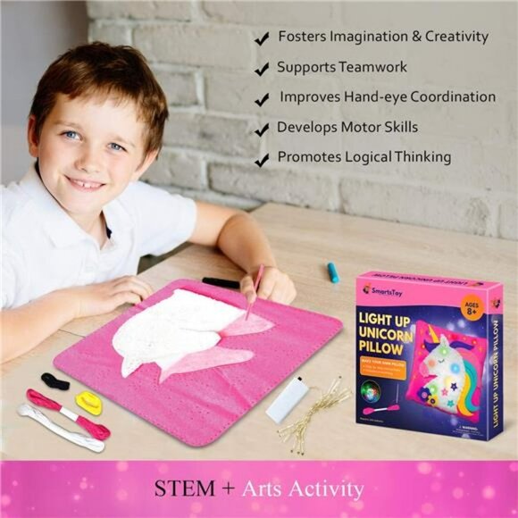 Unicorn Pillow Sewing kit for Kids Ages 8-12 - Easy Kids Crafts for Girls & Boys - Picture 6 of 6